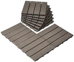  10 darabos Teno® teraszlap készlet, fa mozaik, tartós, egymásba illeszthető, PVC, 30 x 30 cm, világosszürke