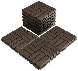  11 darabos Teno® teraszlap készlet, fa mozaik, tartós, egymásba illeszthető, PVC, 30 x 30 cm, sötétbarna