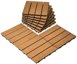  10 darabos Teno® teraszlap készlet, fa mozaik, tartós, egymásba illeszthető, PVC, 30 x 30 cm, sárga