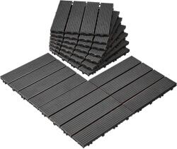  10 darabos Teno® teraszlap készlet, fa mozaik, tartós, egymásba illeszthető, PVC, 30 x 30 cm, sötétszürke színű