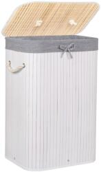 Brius Cos de rufe cu capac, din bambus cu sac textil detasabil, 72 litri, 40x28x60 cm, alb si gri (HA-0076)