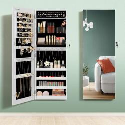 Brius Dulap pentru bijuterii, cu oglinda design fara rama, MDF, montare pe perete sau usa, 37x10x108 cm, alb (EZ-JJC001W01)