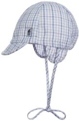 DOLL Gyerek sapka húzózsinórral és napellenzővel, baba, pamut, UV védelem, kényelmes, fehér/kék (hurtimex_4050744562421)
