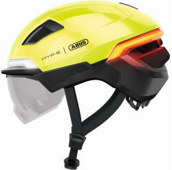 ABUS kerékpáros városi sisak HYP-E BL. ACE, In-Mold, beépített index funkcióval, féklámpával és átlátszó szemüveggel, signal yellow S (51-55 cm)