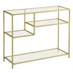 VASAGLE Luxury Arany Üveg Konzolasztal Aszimmetrikus Polcokkal (EUZ-LGT022A61)