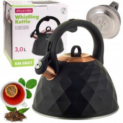 Kamille Vízforraló Fekete geometrikus mintás Síppal 3, 0 L Gáz Indukciós Kamille (KM0867)