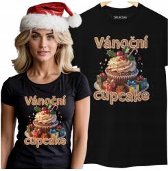 DRUKOMA Dámské Vánoční Tričko dárek Vánoční Cupcake pod Stromeček a MIKULÁŠE-n (VÁNOČNÍ TRIČKO jako dárek pro ženu CUPCAKE)