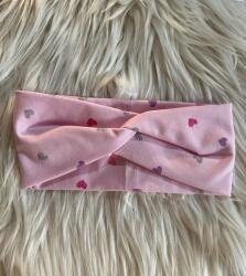  Pamut csavart rugalmas fejpánt - Rózsaszín szíves szívek
