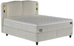 ABC Bedding Lumos okos kárpitozott ágyneműtartós ágy - LED világítás, USB és USB-C csatlakozó, tört fehér + Lumos táskarugós matrac - kemény, HR hab, Hyper hab, Cool huzat - 180x200