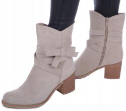 SKOTNICKI Bézs Elegáns Magasszárú Bokacsizma Masnival Cipzár Női Tavaszi 37 (B-3-Y85)
