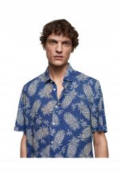 MANGO Man Férfi Ing Casual Kék Ananász Mintás Rövid Ujjú S 5DA (67020473-52)