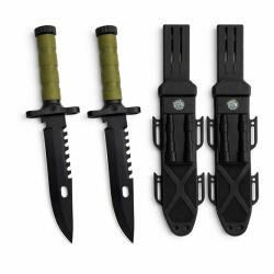 Depox Set de doua cutite cu amnar si ascutitor , 32 cm DEPOX® , teaca multifunctionala, verde military (0415)
