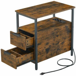 VASAGLE Konzolasztal két fiókkal, beépített elosztóval, lerakóasztal, rusztikus barna - edeco