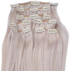 HairExtensionShop Csatos Emberi Póthaj Standard Hamvas Világos Platinaszőke Színben 40cm (Szín #60ASH) (RC4060ASH)