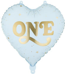  Szív alakú fólia lufi "One", világoskék arany mintával, 45 cm (FB390-001J)