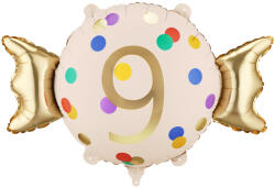  Arany-bézs fólia lufi szám 9, 61x37 cm, lég- és héliumhoz (FB387-9)