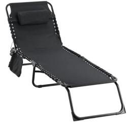 Garden Line Șezlong de grădină pliabil 190 × 58 × 30 cm - Negru (LEZ2777)