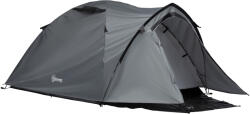 Outsunny Cort Camping Impermeabil 4 Locuri Impermeabil cu Vestibul, Ferestre si Usi cu fermoar, 325x183x130cm Gri Vestibul