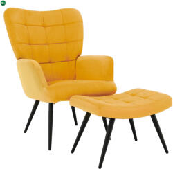  Fotel lábtartóval, sárga Velvet szövet/fekete, HABEN - pepita