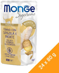 Monge Supreme Adult Alutasakos Macskaeledel (Tonhal, Tengeri Sügér és Burgonya) - 24x80 g