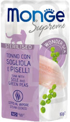 Monge Supreme Steril Alutasakos Macskaeledel (Tonhal, Nyelvhal és Borsó) - 80 g