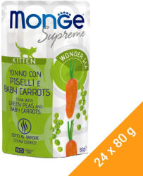 Monge Supreme Kitten Alutasakos Macskaeledel (Tonhal, Borsó és Bébirépa) - 24x80 g