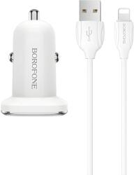 BOROFONE autós töltő kábellel - 2x USB 2, 4A Lightning kábellel - Fehér KP27926