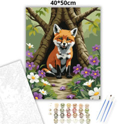  Kíváncsi rókakölyök - számfestő készlet - 40×50 cm (Keretre feszítve)