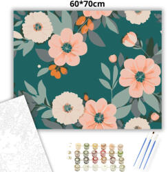  Barackos árnyalatú virágok - számfestő készlet - 60×70 cm (Keretre feszítve)