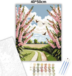  Tavaszi virágsövények - számfestő készlet - 40×50 cm (Keretre feszítve)