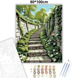  Tavaszi kőlépcső csendje - számfestő készlet - 80×100 cm (Keretre feszítve)