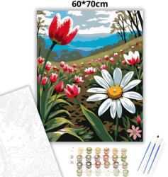  Tavaszi tulipános domb - számfestő készlet - 60×70 cm (Keret nélkül)