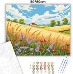  Pipacsos dombok - számfestő készlet - 50×60 cm (Keretre feszítve)