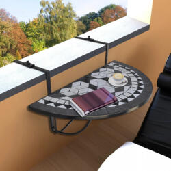 vidaXL Masă suspendată pliabilă pentru balcon semi-circulară, Negru-Alb (41125)