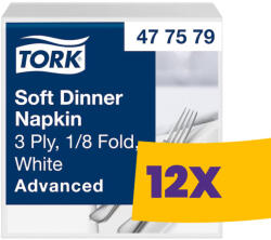 Tork Dinner Soft szalvéta Fehér - 3 rétegű, 39x39cm, 1/8 hajtás, 100 lap (Karton - 12 csg) (477579)