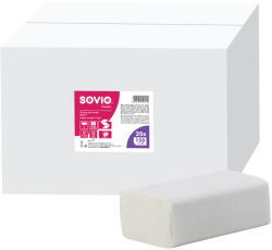 SOVIO V hajtogatott kéztörlő - 2 rétegű, hófehér, 150 lap (Karton - 20 csomag) (PP20869)