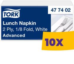 Tork Lunch szalvéta Fehér - 2 rétegű, 33x33cm, 1/8 hajtás, 200 lap (Karton - 10 csg) (477402)
