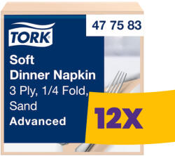 Tork Dinner Soft szalvéta Csontszínű - 3 rétegű, 39x39cm, 1/4 hajtás, 100 lap (Karton - 12 csg) (477583)