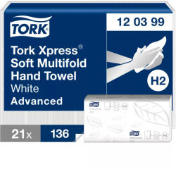 Tork Xpress® Soft Multifold hajtogatott kéztörlő - 2 rétegű, hófehér, 136 lap (Karton - 21 csg) (120399)