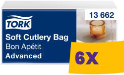 Tork Dinner szervízszalvéta "Jó étvágyat" - 3 rétegű, hófehér, zsebes, 200 lap (Karton - 6 csg) (13662)