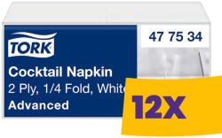 Tork Koktélszalvéta Fehér- 2 rétegű, 24x24cm, 1/4 hajtás, 200 lap (Karton - 12 csg) (477534)