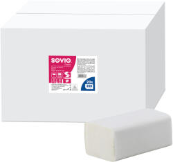 SOVIO V hajtogatott kéztörlő - 2 rétegű, hófehér, 200 lap (Karton - 20 csomag) (PP21108)