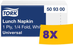 Tork Lunch szalvéta Fehér - 1 rétegű, 33x33cm, 1/4 hajtás, 500 lap (Karton - 8 csomag) (509300)