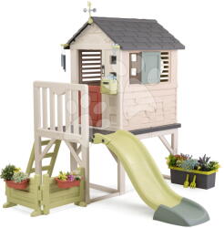 Smoby Căsuță pe piloni pentru grădinărit House On Stilts Life Smoby cu tobogan și filtru UV (SM810301-E) Casuta pentru copii