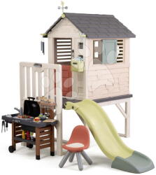Smoby Căsuța pe stâlpi cu grătar lângă tobogan House On Stilts Life Smoby lungimea toboganului este de 150 cm cu filtru UV (SM810301-N) Casuta pentru copii