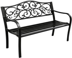  Fém kerti pad teraszra és kertbe, 3 személyes, díszített, fekete, 127x60x89 cm (5905991093305)