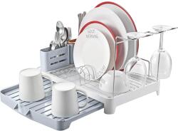 KINGRACK összecsukható edényszárító, 42x29cm, rozsdamentes acél, átlátszó, evőeszköztartóval (B07PQTYRYC)