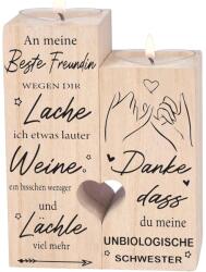  Fa gyertyatartó 2 szív alakú gyertyával, dekoratív szett, 12x10x4, 5cm (B0B2VX84JP)