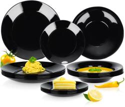 Vilde Tányérkészlet, Vilde, 18 darabos, különböző méretekben, üvegből, mosogatógépben és mikrohullámú sütőben használható, univerzális használatra, klasszikus dizájn, fekete (SET630)