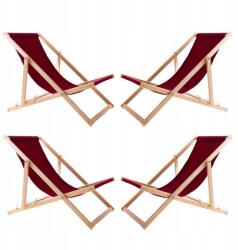 Woodok 4x Kerti Strand Napozóágy Összecsukható Fa Woodok Bordó Szövet (4XL77021048)
